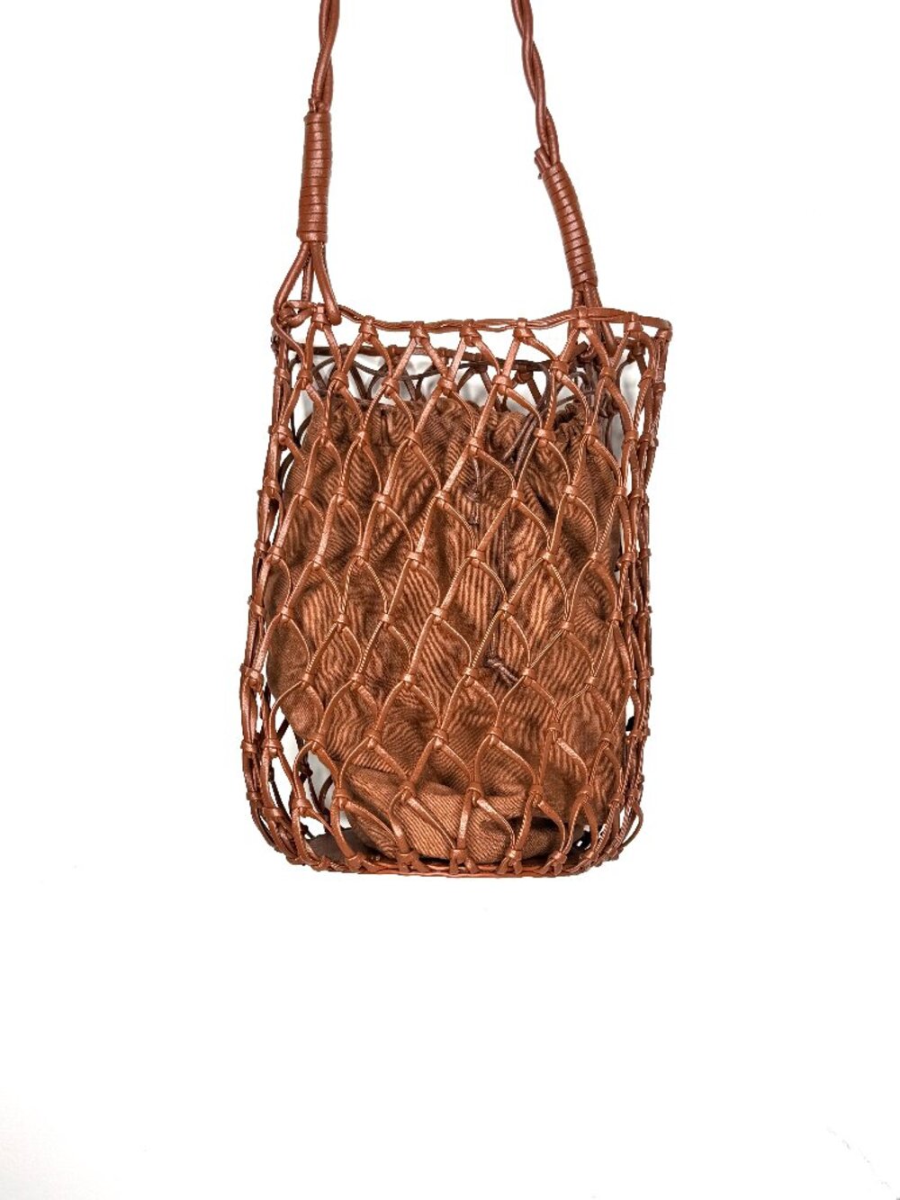 VELVET GRAHAM & SPENCER Mesh Macrame Net Vegan Leather Cotton Lining Bucket Bag